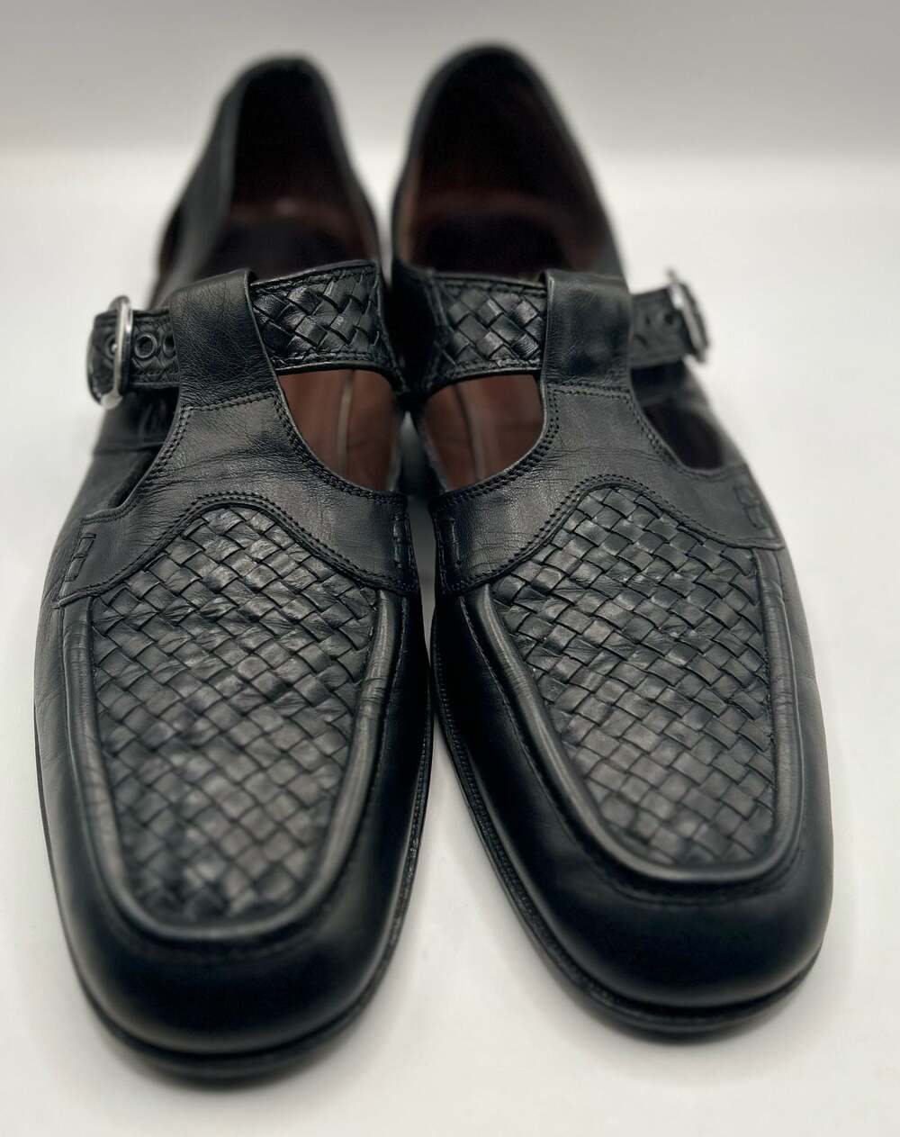 E.T. Wright Men's Black Woven Leather T-Strap Fisherman Sandals Size 11 B